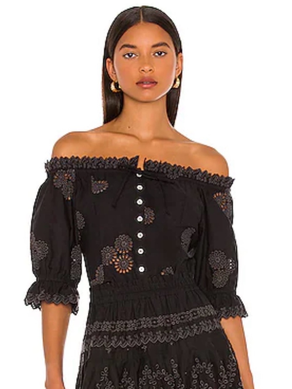 LoveShackFancy Anala Cropped Top Eyelet Blouse Size 4 - Picture 11 of 11
